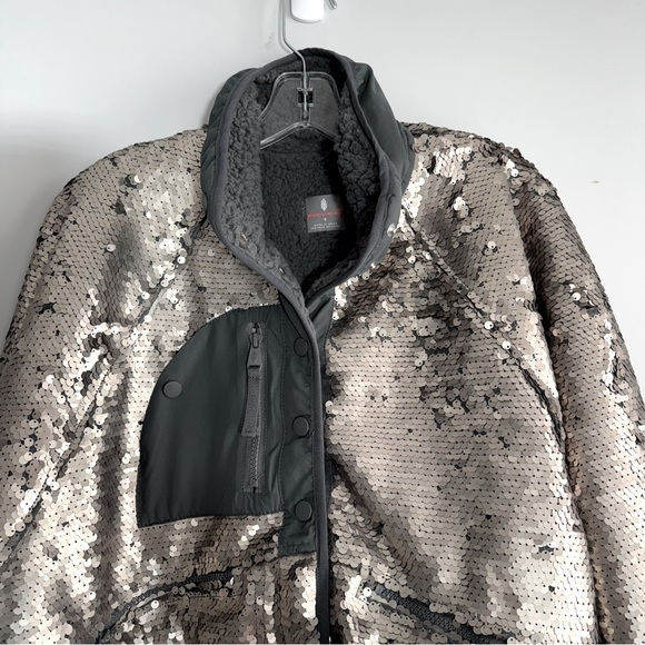 NWT Free People Movement Hit The Slopes Sequin Jacket S Silver Metallic Sherpa - Picture 10 of 16